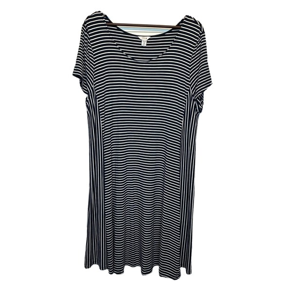Intro Woman Dress 2X Navy Blue White Stripe Stretch Short Sleeve Nautical XXL - Picture 1 of 6